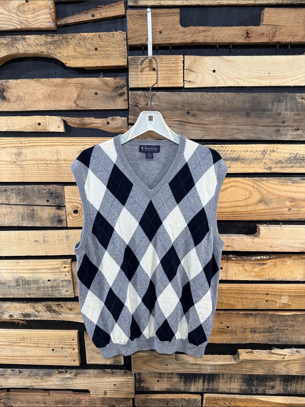 Brooks Brothers 100% Italian Merino Wool Argyle V-Neck Sweater Vest Mens Size XL